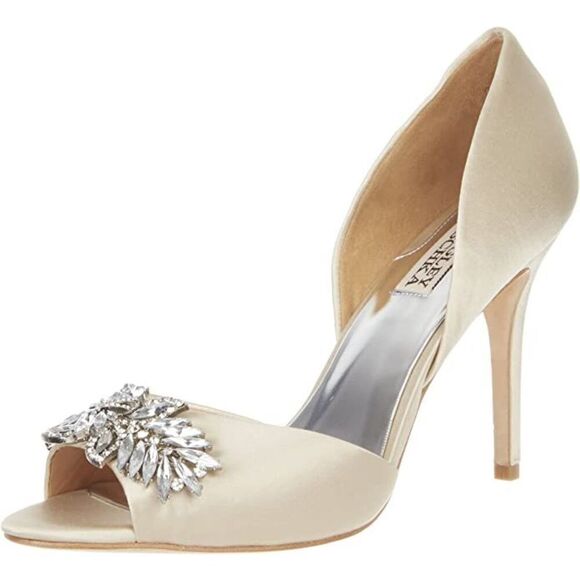 New. Womens Badgley Mischka Nikki Peep Toe Heels, White. Retails $245 - Picture 2 of 16
